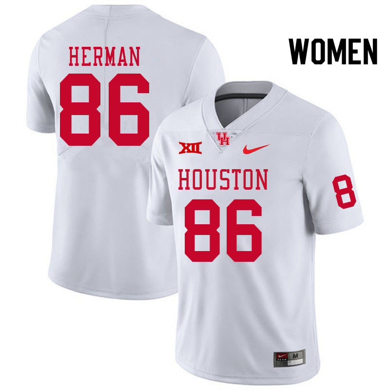 Women #86 Darson Herman Houston Cougars Big 12 XII College Football Jerseys Stitched-White